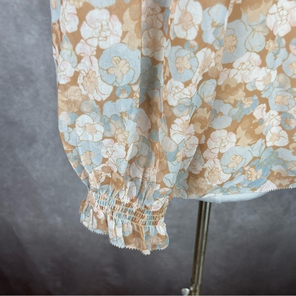 Wilfred x Aritzia Alexis Button-Up Ruffle Floral Chiffon Blouse Women's Size L - Picture 8 of 11